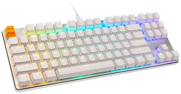 Gaming-Tastatur Glorious GMMK TKL White Ice Edition - Gateron-Brown, USA, weiß Seitlicher Anblick