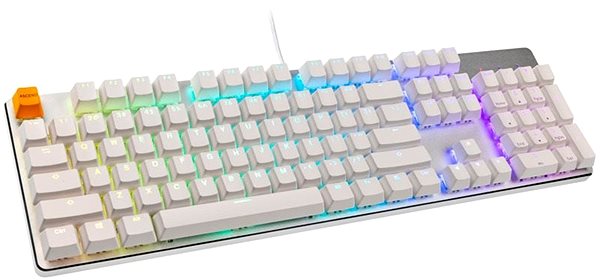 Gaming-Tastatur Glorious GMMK Full Ice White Ice Edition - Gateron-Braun, USA, weiß Seitlicher Anblick