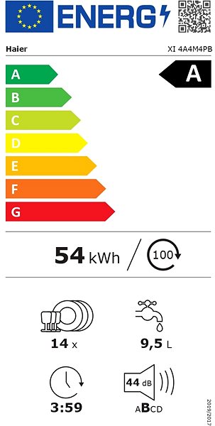 Beépíthető mosogatógép HAIER XI 4A4M4PB I-PRO SHINE SERIES 6 Energia címke