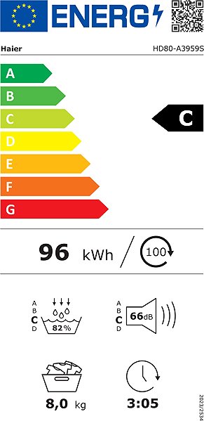 Clothes Dryer HAIER HD80-A3959R-S Energy label