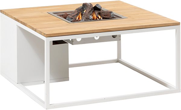 Garden Table COSI- Cosiloft 100 Gas Fire Pit Table White Frame / Wooden Top Lateral view