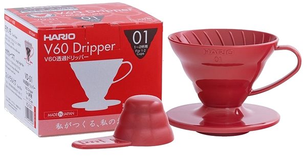 Prekvapkávací kávovar Hario Dripper V60-01, plastový, červený ...