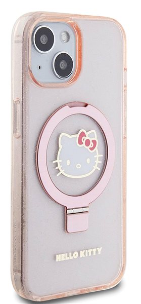 Handyhülle Hello Kitty IML Ringstand Glitter Kitty Head Logo MagSafe Back Cover für iPhone 15 Pink ...