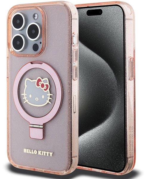 Kryt na mobil Hello Kitty IML Ringstand Glitter Kitty Head Logo MagSafe Zadný Kryt na iPhone 15 Pro Max Pink ...