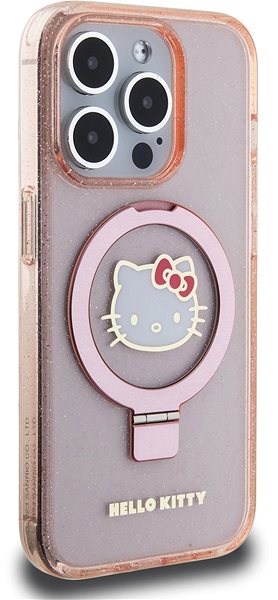 Telefon tok Hello Kitty IML Ringstand Glitter Kitty Head Logo iPhone 15 Pro Max MagSafe rózsaszín tok ...