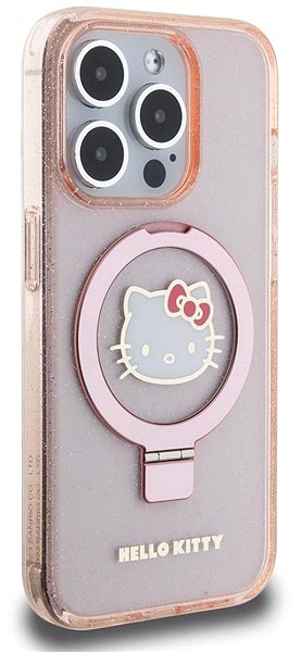 Telefon tok Hello Kitty IML Ringstand Glitter Kitty Head Logo iPhone 15 Pro MagSafe rózsaszín tok ...