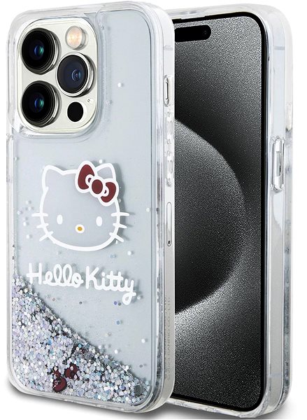 Handyhülle Hello Kitty Liquid Glitter Electroplating Head Logo Backcover für das iPhone 15 Pro Transparent ...