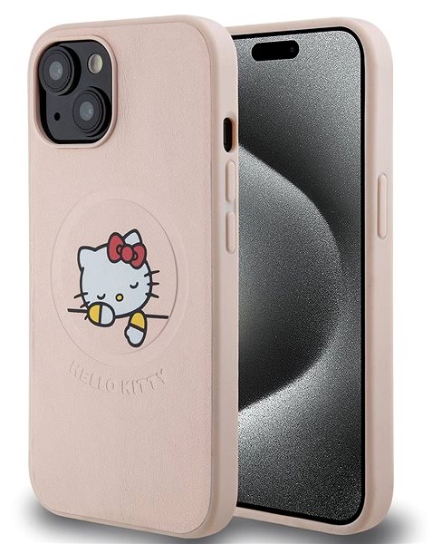 Handyhülle Hello Kitty PU Kitty Asleep Logo MagSafe Backcover für das iPhone 15 Pink ...