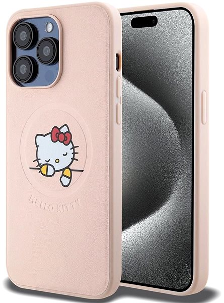 Telefon tok Hello Kitty PU Kitty Asleep Logo iPhone 15 Pro Max MagSafe rózsaszín tok ...