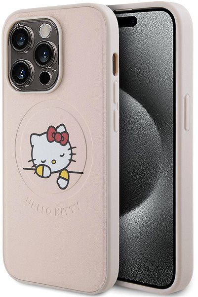 Handyhülle Hello Kitty PU Kitty Asleep Logo MagSafe Back Cover für iPhone 15 Pro Pink ...