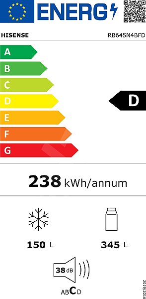 Refrigerator HISENSE RB645N4BFD Energy label