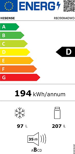 Refrigerator HISENSE RB390N4DWD Energy label