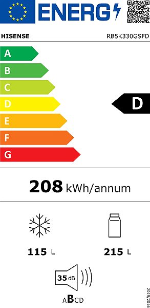 Hűtőszekrény HISENSE RB5K330GSFD Energia címke