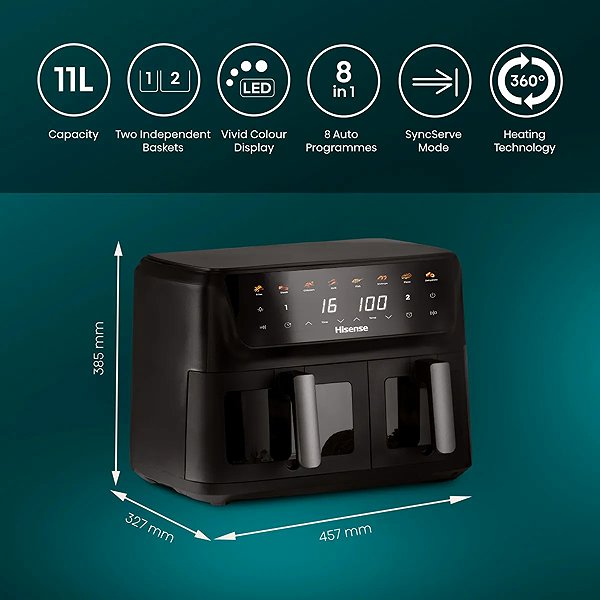 Heißluftfritteuse HISENSE HAF2700DCD Double basket ...