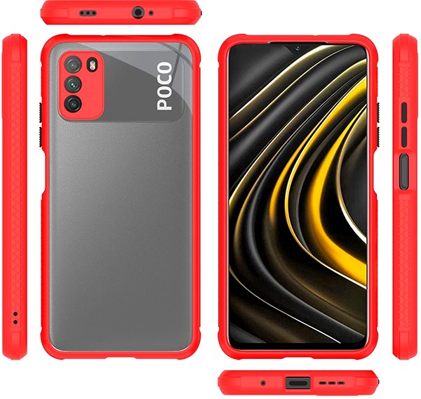 Handyhülle Hishell zweifarbige klare Hülle für Xiaomi POCO M3 rot ...