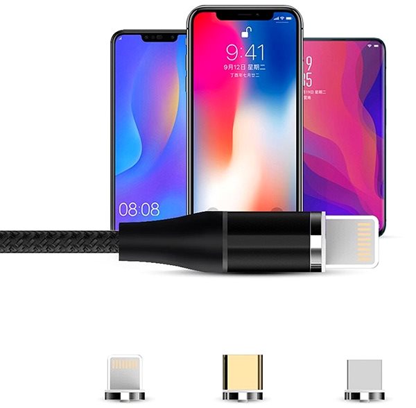 Adatkábel Hishell 4in1 Magnetic Data & Charging Cable (2 x USB-C + Lightning + Micro USB) fekete Csatlakozási lehetőségek (portok)