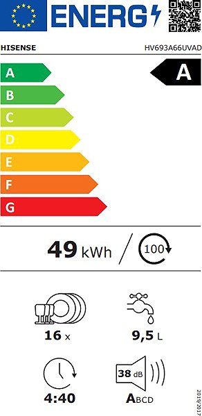 Built-in Dishwasher HISENSE HV693A66UVAD Energy label