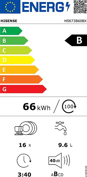 Dishwasher HISENSE HS673B60BX Energy label