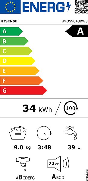 HISENSE WF3S9043BW3 washing machine Energy label