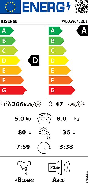 Washer Dryer HISENSE WD3S8042BB1 Energy label