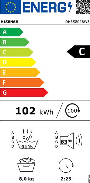 Szárítógép HISENSE DH3S802BW3 Energia címke