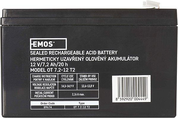 Szünetmentes akkumulátor EMOS Karbantartásmentes ólomsav akkumulátor 12 V/7,2 Ah, faston 6,3 mm ...