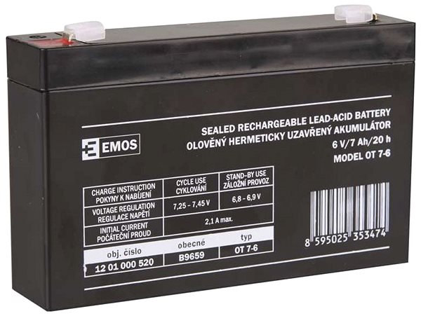 Batéria pre záložný zdroj EMOS Bezúdržbový olovený akumulátor 6 V/7 Ah, faston 4,7 mm ...