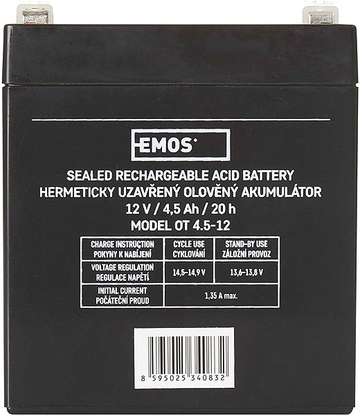 USV Batterie EMOS Wartungsfreie Blei-Säure-Batterie 12 V/4,5 Ah, Faston 4,7 mm ...