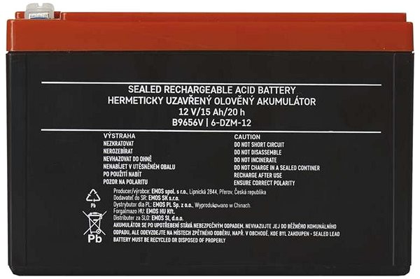 Baterie pro záložní zdroje EMOS Bezúdržbový trakční olověný akumulátor 12 V/15 Ah, faston 6,3 mm ...