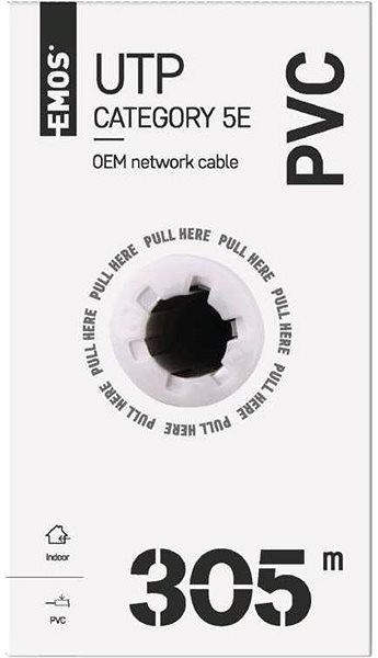Hálózati kábel EMOS UTP CAT 5E CCA PVC adatkábel, 305 m Csomagolás/doboz