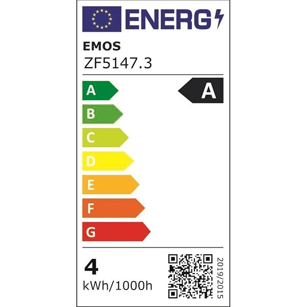 LED žiarovka EMOS Filament A60 / E27 / 3,8 W (60 W) / 806 lm / teplá biela, 3 ks Energetický štítok