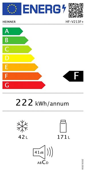Hűtőszekrény HEINNER HF-V213F+ Energia címke