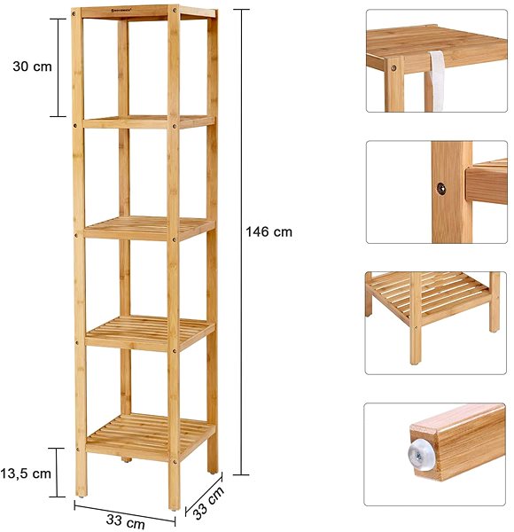 Shelving Unit TEXTILOMANIA Bamboo shelf BACO 146 x 33 x 33 cm ...