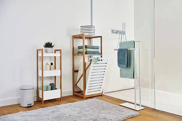 Shelving Unit ZELLER Bathroom shelf with laundry basket, bamboo ...