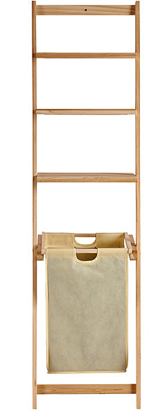 Shelving Unit KIPIT Bathroom shelf with beige laundry basket CLEAR, 156,5 × 41 × 4 cm ...