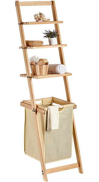 Shelving Unit KIPIT Bathroom shelf with beige laundry basket CLEAR, 156,5 × 41 × 4 cm ...
