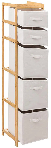 Shelving Unit 5FIVE SIMPLY SMART Tall bamboo shelf TIDY with 5 fabric baskets, 144,3 cm ...