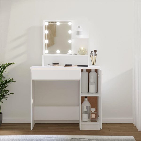 Toaletný stolík Shumee Toaletný stolík s LED biely 86,5 × 35 × 136 cm ...