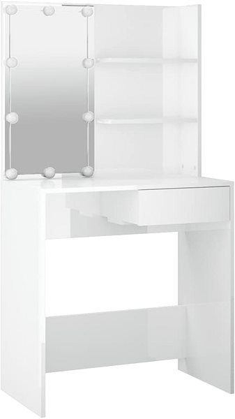 Toaletný stolík Shumee Toaletný stolík s LED lesklý biely 74,5 × 40 × 141 cm ...