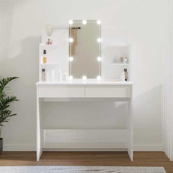 Toaletný stolík Shumee Toaletný stolík s LED lesklý biely 96 × 40 × 142 cm ...