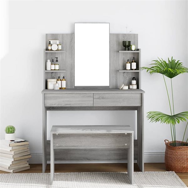 Toaletný stolík Shumee Toaletný stolík so zrkadlom sivý sonoma 96 × 40 × 142 cm ...