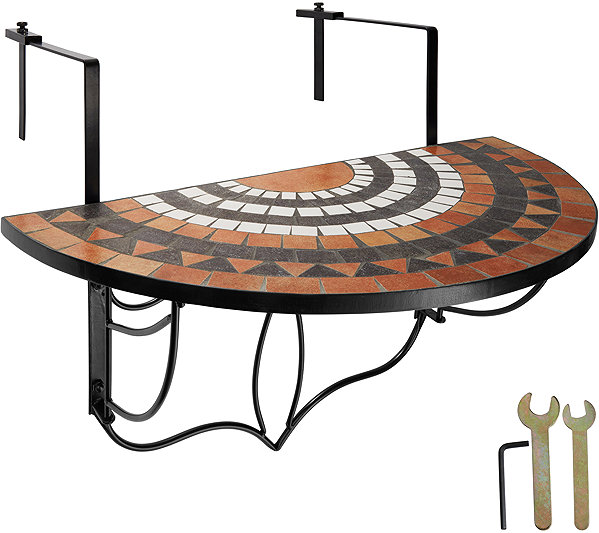 Garden table TecTake Folding table for balcony with mosaic, brown .