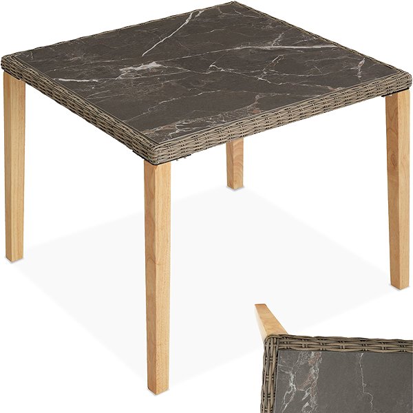 Garden table TecTake Rattan table Tarent 93,5 × 93,5 × 75cm, beige .