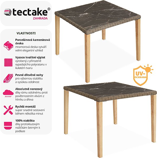 Garden table TecTake Rattan table Tarent 93,5 × 93,5 × 75cm, beige .
