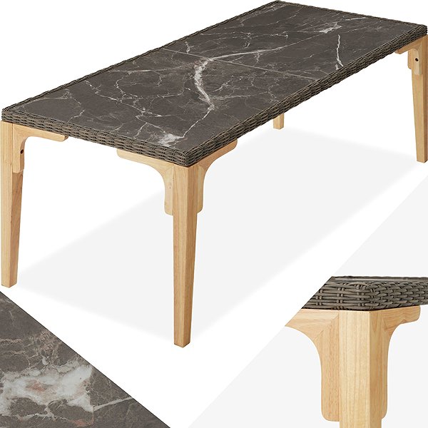 Garden table TecTake Rattan table Foggia 196 × 87 × 76 cm, beige .