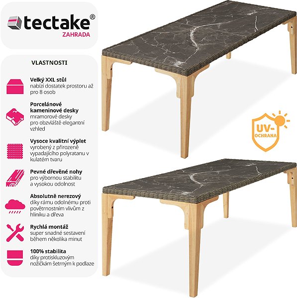 Garden table TecTake Rattan table Foggia 196 × 87 × 76 cm, beige .