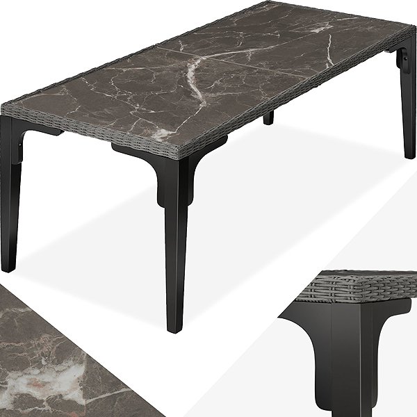 Garden table TecTake Rattan table Foggia 196 × 87 × 76 cm, grey .