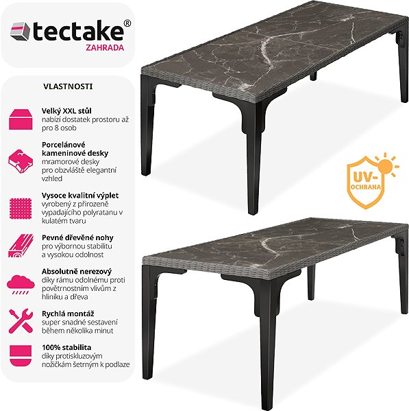 Garden table TecTake Rattan table Foggia 196 × 87 × 76 cm, grey .