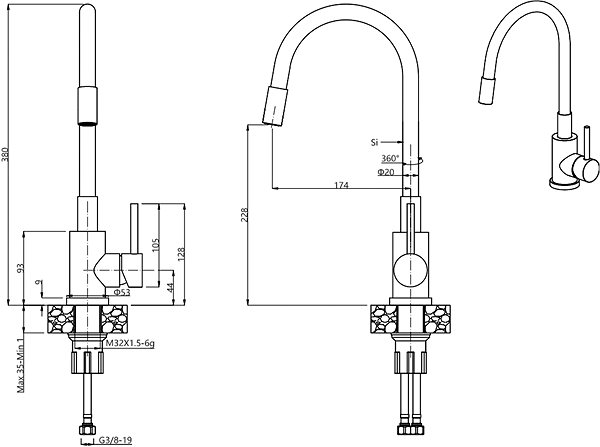 Tap Samona Single lever basin mixer, flexi-handle, black matt/copper ...
