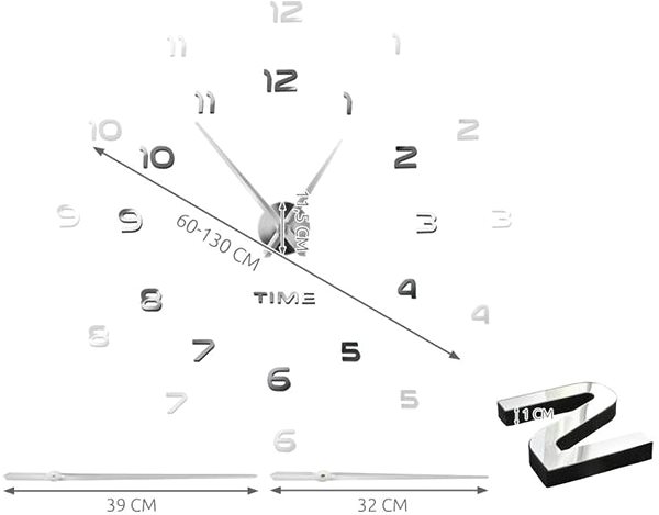 Nástenné hodiny Ruhhy Dizajnové 3D nalepovacie hodiny 22143, 130 cm strieborné ...